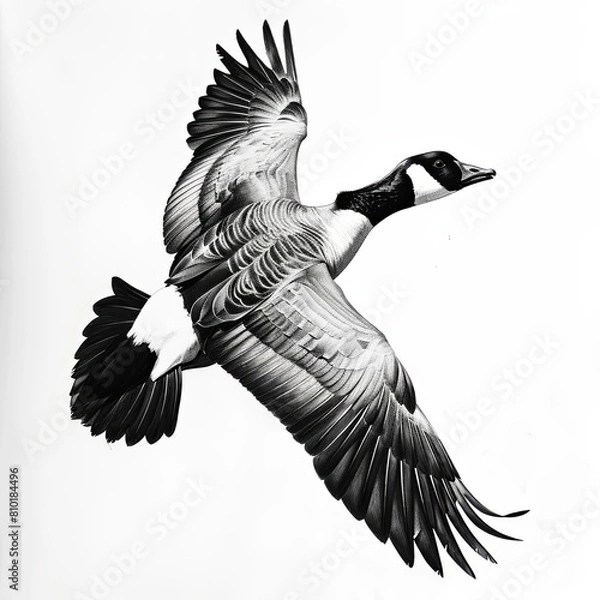 Obraz Canada Goose Pencil Sketch Hand Drawn Black and White Isolated Depiction of Branta Canadensis on a Blank White Background