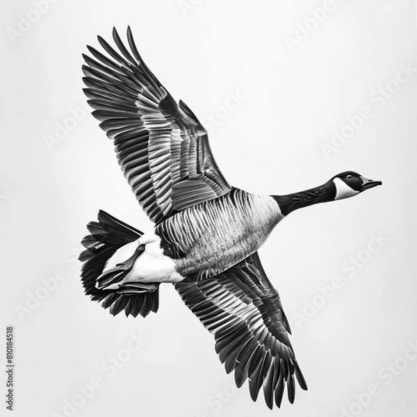 Fototapeta Canada Goose Pencil Sketch Hand Drawn Black and White Isolated Depiction of Branta Canadensis on a Blank White Background