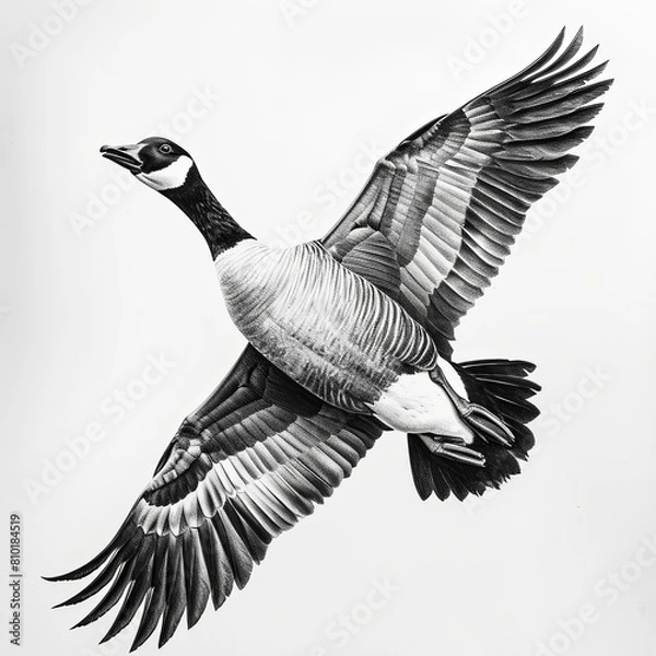 Fototapeta Canada Goose Pencil Sketch Hand Drawn Black and White Isolated Depiction of Branta Canadensis on a Blank White Background