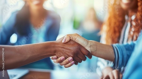 Fototapeta Two people shaking hands at a business meeting. Generative AI.