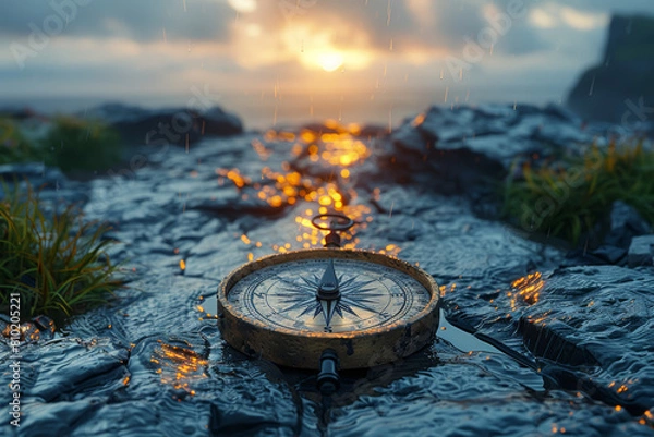 Fototapeta Following the compass of the heart, where dreams lead to unexplored horizons. Generative Ai.