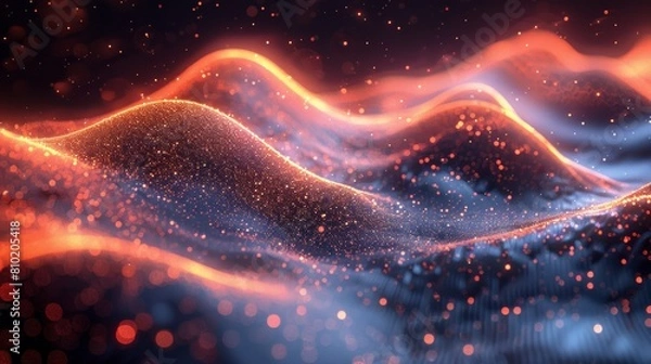 Fototapeta Abstract glowing particle waves background