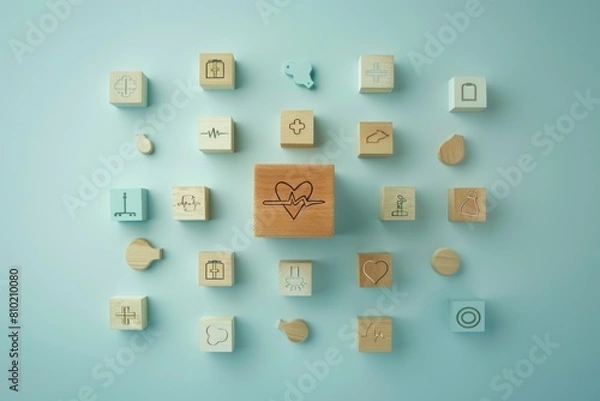 Obraz A wall of wooden blocks with a heart in the middle