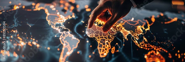 Fototapeta Pointing at world map