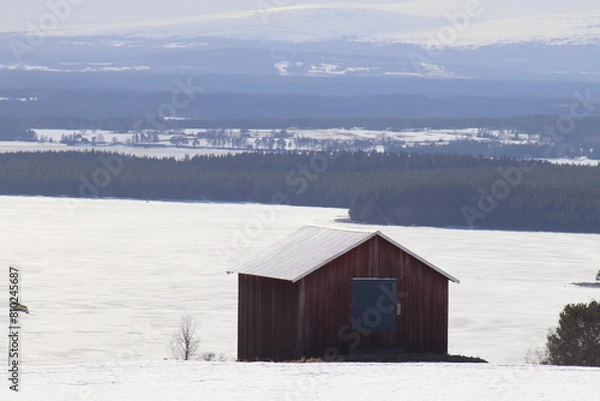 Fototapeta red barn in winter