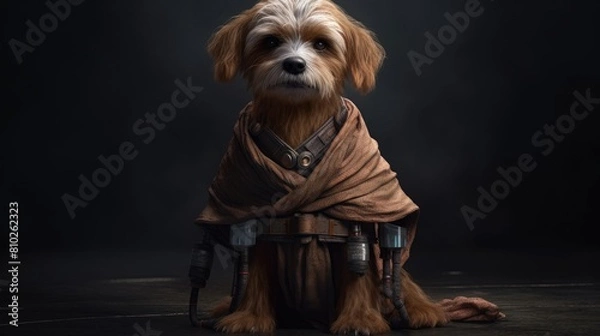 Fototapeta Portrait of a cute Jedi dog. Created with Generative AI