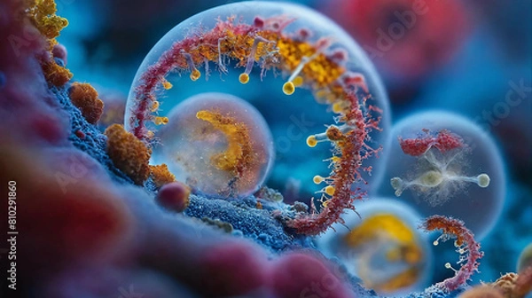 Fototapeta Microscopic worlds of cells organisms and molecular structures Generative Ai