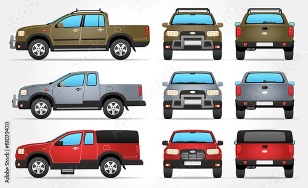 Fototapeta Vector Pickup Truck - Side - Front - Rear view
