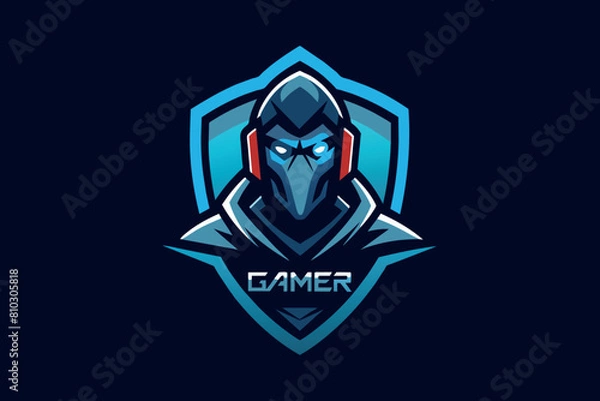 Fototapeta Stylized knight avatar in blue tones, used for gaming team identity