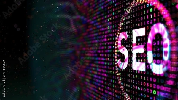 Fototapeta An exploding technology circle with the letters SEO in it. 