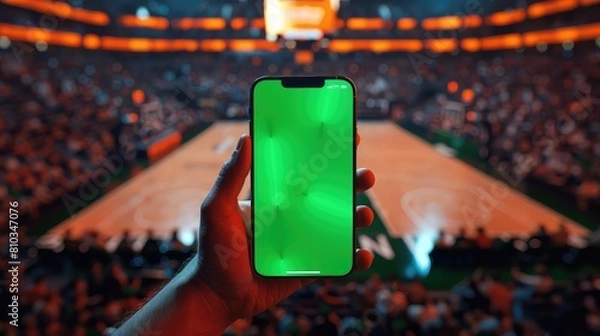 Obraz mockup phone with green screen, the background should be from a basketball stadium