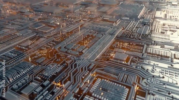 Fototapeta Electric Dreams: Computer-generated city adorned with an abundance of electronic components, an imaginative fusion of technology and urban life