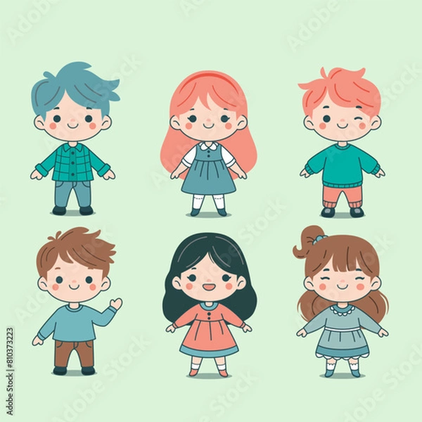 Fototapeta 6 cute children's illustrations, in pastel colors, suitable to complement educational and teacher content