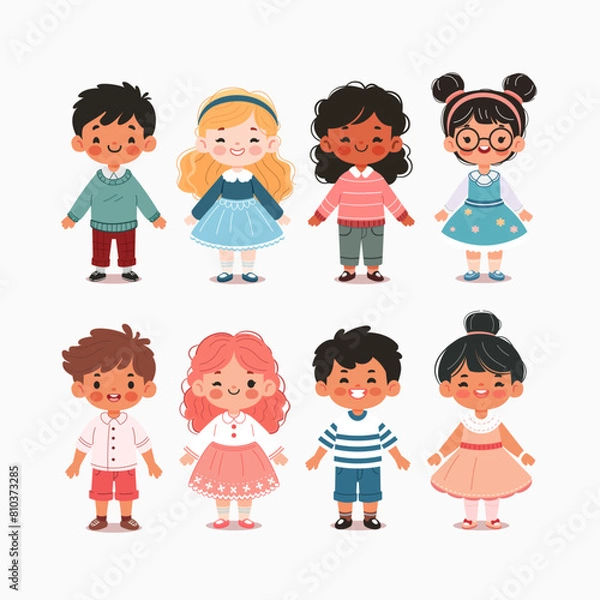 Fototapeta 8 hand-drawn children's illustrations, suitable to complement educational and teacher content