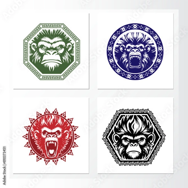 Fototapeta ethnic monkey emblems, logos and patterns