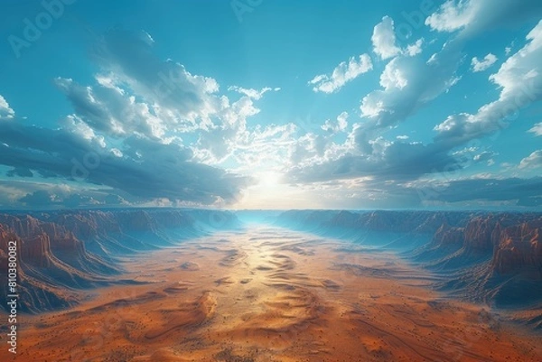 Obraz Desert images, desert wallpaper, There is a desert where only sand is visible all around and the sky is blue and light cloudy, the view is very beautiful. desert background