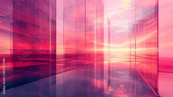 Fototapeta Modern abstract business background with polished, geometric forms under a radiant pink sky, reflecting futuristic business ideals