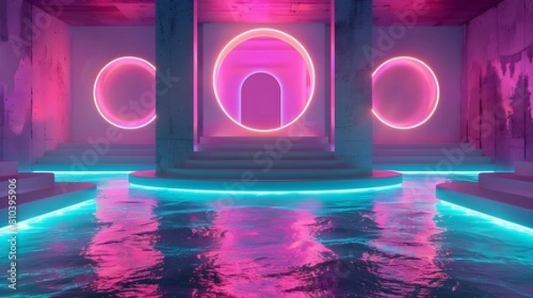 Obraz Futuristic Neon Lit Minimalist Stage with Seapunk Ambiance and Turquoise Reflections