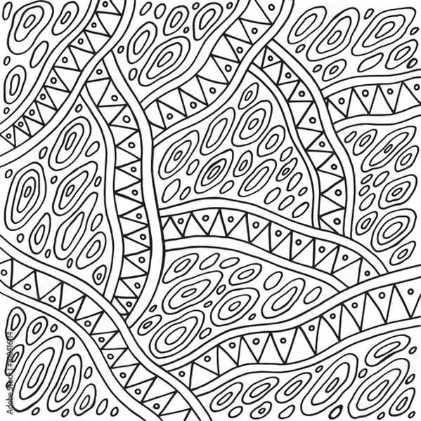Obraz Geometric doodle pattern. Trippy boho coloring page for adults. Abstract psychedelic design. Vector artwork