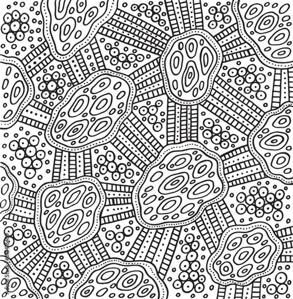 Obraz Geometric doodle line art pattern. Trippy boho coloring page for adults. Abstract psychedelic design. Vector artwork
