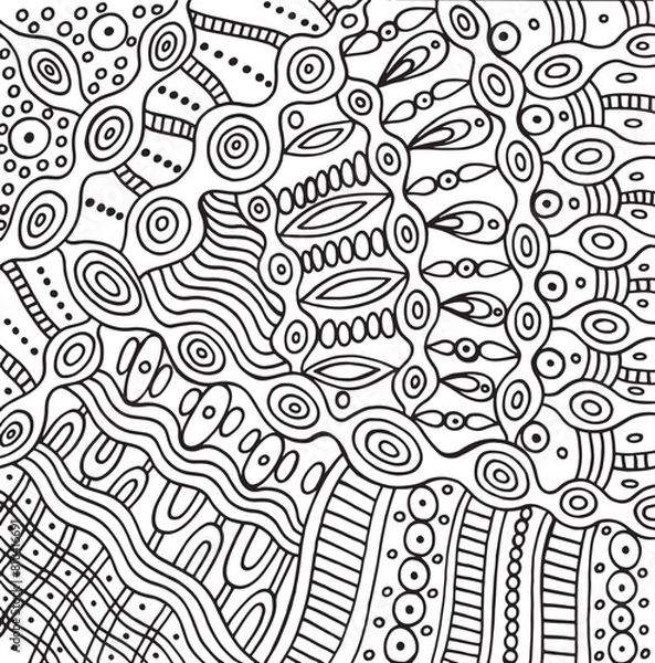 Obraz Geometric doodle line art pattern. Outline boho coloring page for adults. Abstract psychedelic design. Vector artwork