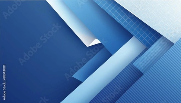 Fototapeta 3d render, abstract blue background with sticker paper sheets, curly page corner, blank banner, modern minimalist wallpaper