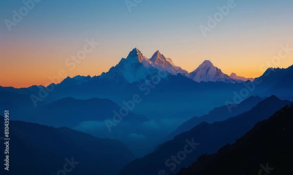 Fototapeta Frame the majestic silhouette of a mountain range at sunset