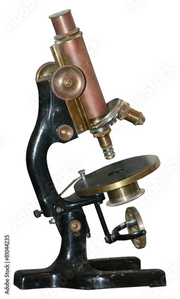 Fototapeta Isolated rusty obsolete vintage microscope on white background