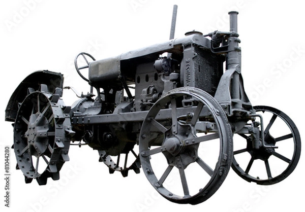 Fototapeta isolated rusty obsolete vintage tractor on white background