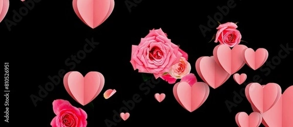 Obraz pink hearts and roses abstract with black background illustration 