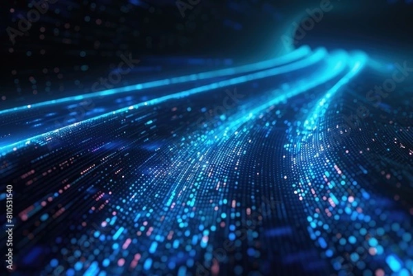 Fototapeta Dynamic Blur Light with Binary Code Zero and One Computer Language. Data Transfer Banner Concept with Motion Lighting Effects on Abstract Technology Background.