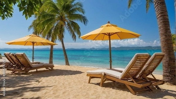 Fototapeta Coastal Elegance Generative AI's Tropical Island Sofa and Umbrella