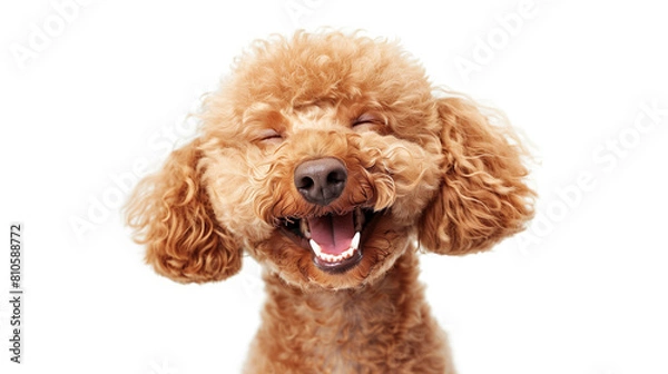 Fototapeta Joy in Fur: A Laughing Poodle's Portrait Brings a Smile with Its Infectious Happiness and Fluffy Apricot Curls. Image made using Generative AI