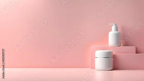 Fototapeta a pink room with a white container and a bottle