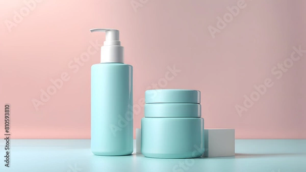 Fototapeta a bottle of lotion and a container of lotion on a table