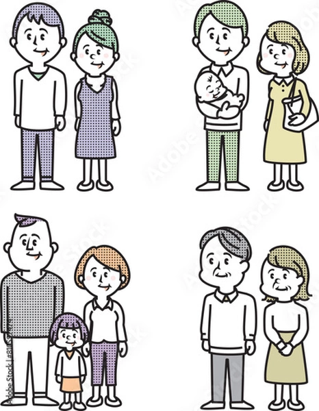 Fototapeta いろいろな世代の家族のイラスト