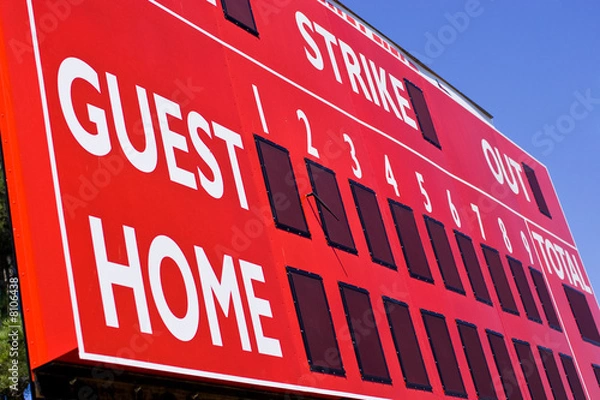 Obraz Red Baseball Scoreboard. Cropped. Low View/Angle.