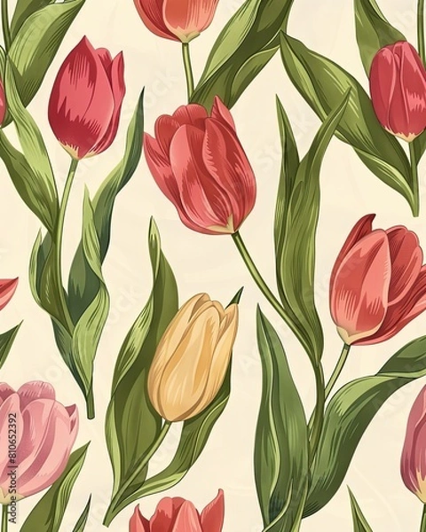 Fototapeta Seamless pattern with tulips.