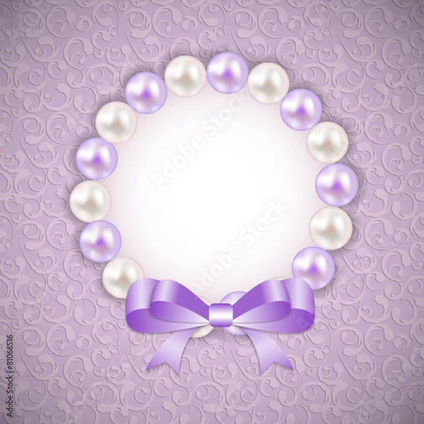 Obraz Vintage Pearl Frame with Bow  Background. Vector Illustration.