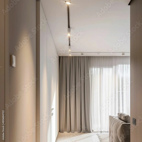 Fototapeta Modern Minimalist Home Interior with Elegant Lighting. Generative ai