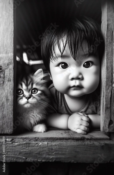 Fototapeta child with cat