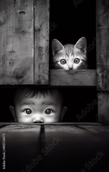 Fototapeta child with cat