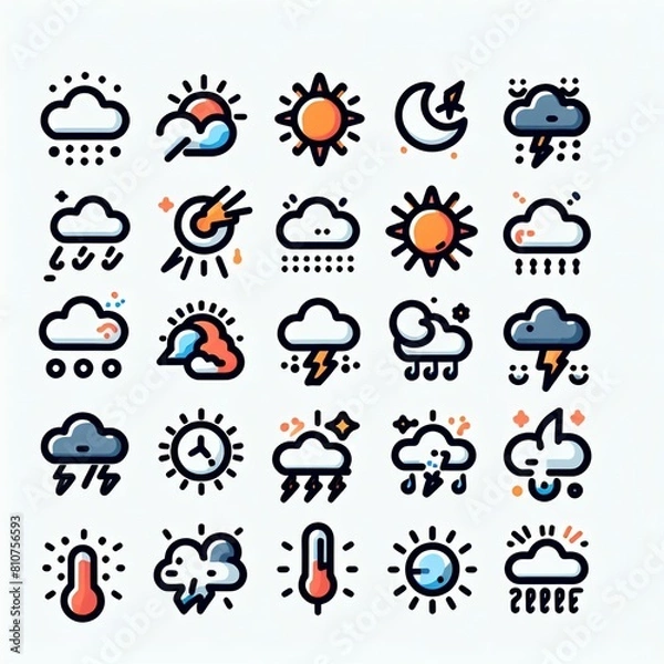 Fototapeta weather icons set, generative AI 