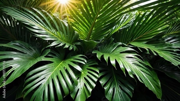 Fototapeta Green tropical leaves background