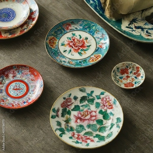 Obraz beautiful colorful ceramic dishes