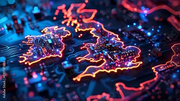 Fototapeta United kingdom. Circuit board background. Digital technology concept.