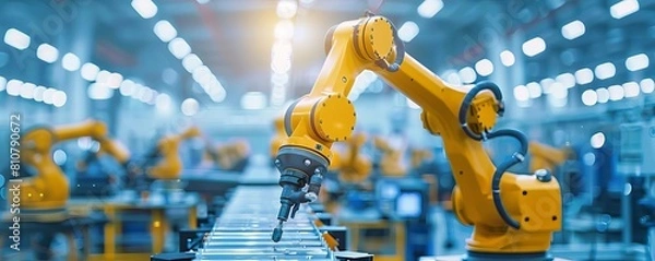 Fototapeta Industrial robotics arm handling precise manufacturing processes in an automated factory setting