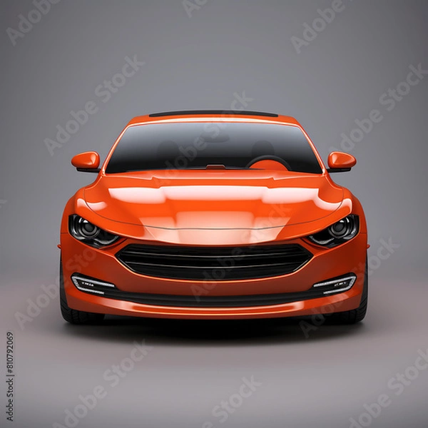 Fototapeta Modern red sports car - front view 3d render on gray background with shadow