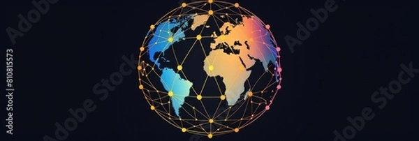 Fototapeta Digital Network Mesh Covering Earth on Dark Background