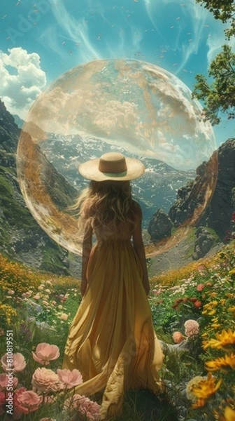 Fototapeta Surreal smartphone wallpaper, Woman, AI generated